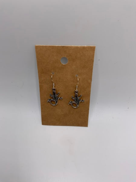 (224) Gecko Earrings - Sterling Silver Ear Wires
