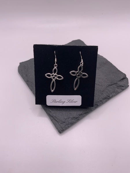 (224) Sterling Silver Heart Cross Earrings