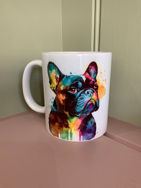 French Bulldog Dog Mug & Coaster Rainbow Design 3