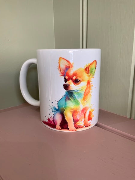 Chihuahua Dog Mug & Coaster Rainbow Design 2
