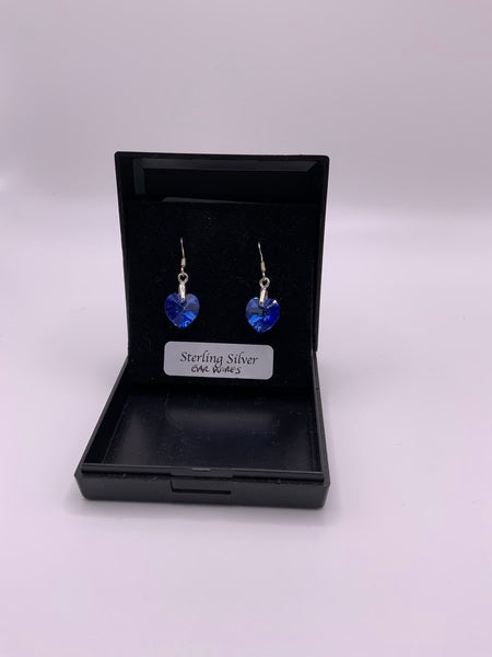 (224) Sapphire Heart Crystal Earrings