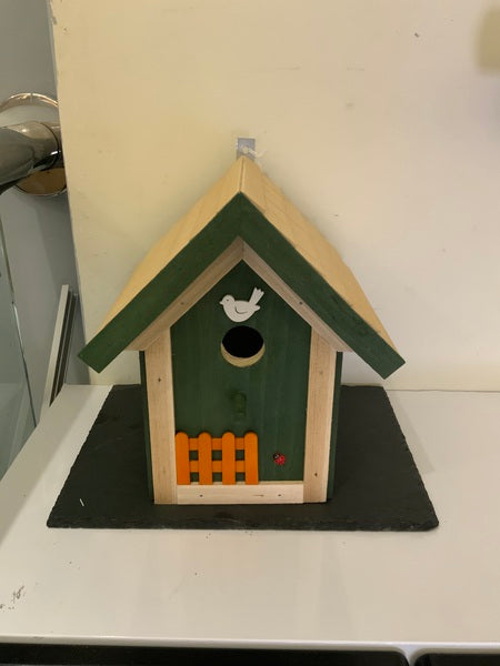 (159) Bills Boxes-Bird House-Green-Wood-Orange