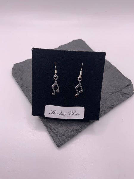 (224) Sterling Silver Music Note Earrings