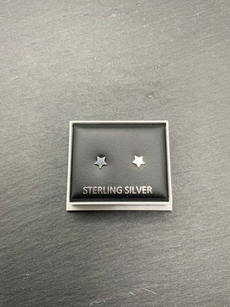 (224) Flat Star Sterling Silver Studs