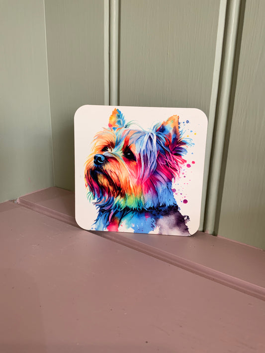 Yorkshire Terrier Dog Mug & Coaster Rainbow Design 2