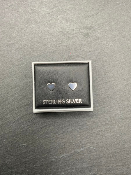 (224) Flat Heart Sterling Silver Studs