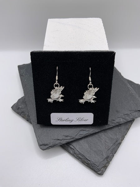 (224) Detailed Humming Bird Sterling Silver Earrings