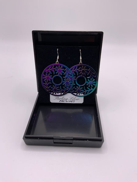 (224) Rainbow Flower Circle Earrings