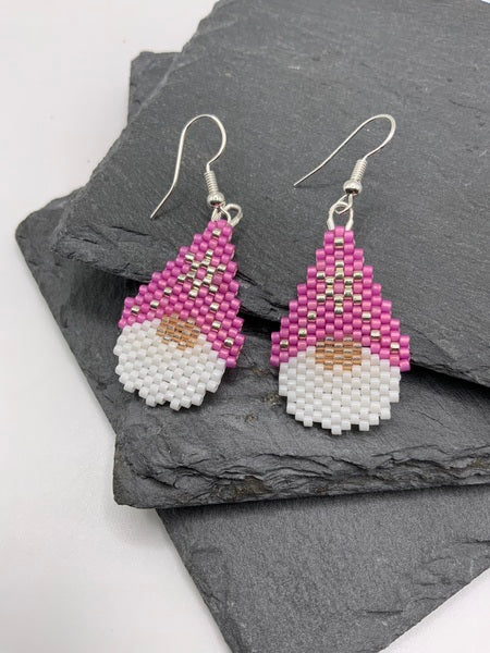 (132) Christmas Gonk Earrings - Silver Lined Pink Parfait
