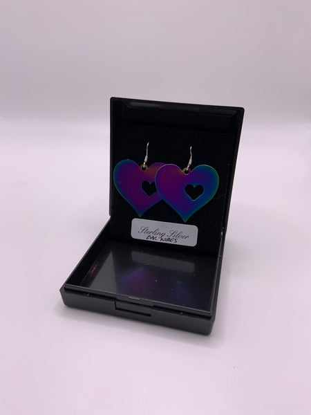 (224) Rainbow Double Heart Earrings