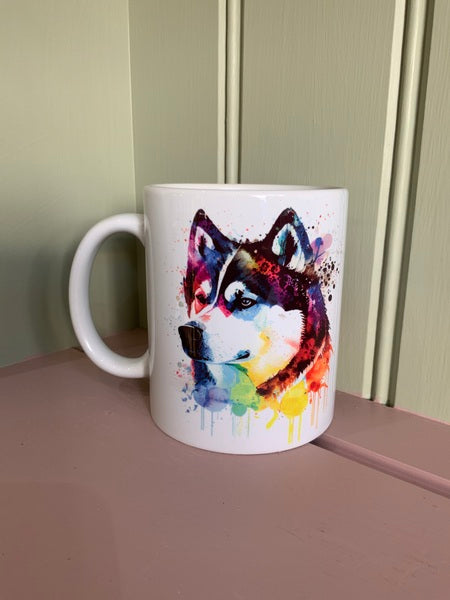 Husky Dog Mug & Coaster Rainbow Design 1