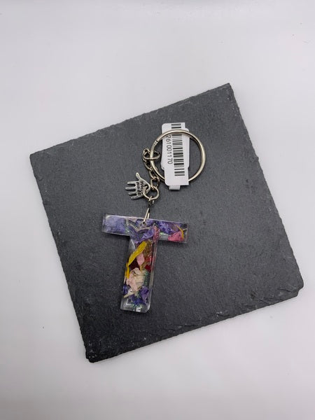 (261) T Floral Resin Lettered Keyring