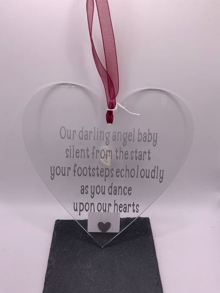 (108) Angel Baby Acrylic Heart Silver