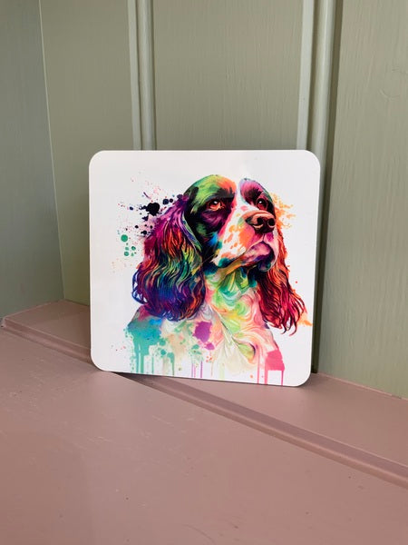 Spaniel Dog Mug & Coaster Rainbow Design 1