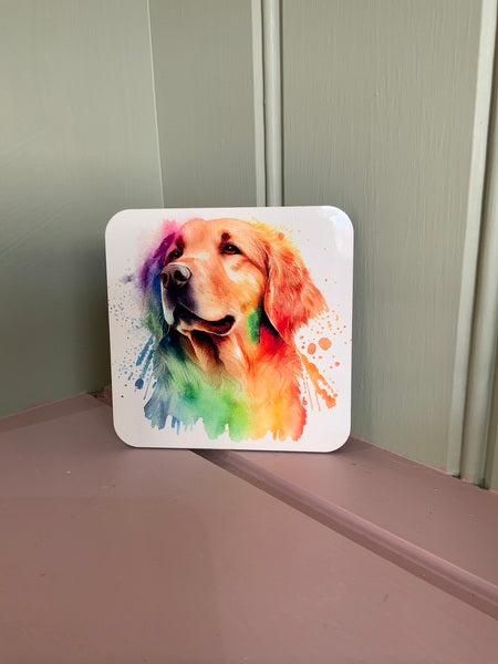 Golden Retriever Dog Mug & Coaster Rainbow Design 2