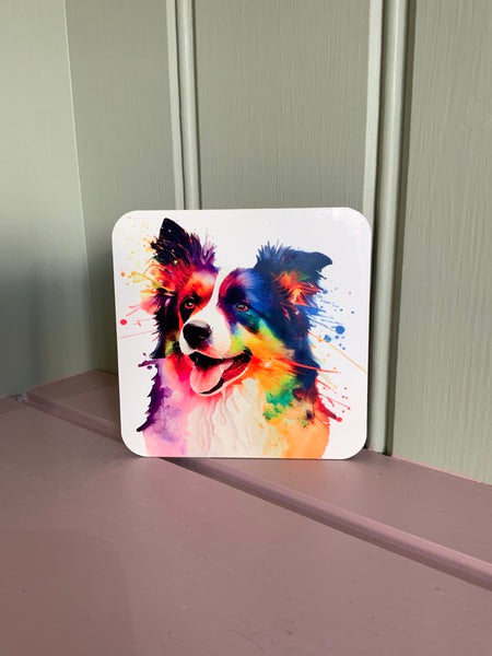 Border Collie Dog Mug & Coaster Rainbow Design 2