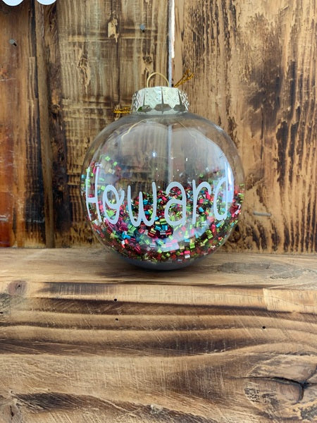 (487) Multicoloured Glittered Personalised Bauble