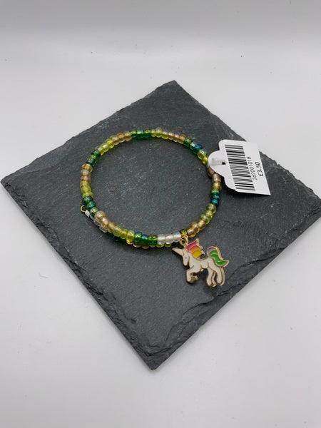 (262) Unicorn - Green Mix Beaded Wrap Kids Bracelet