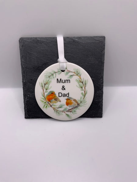 (223) Mum & Dad Robin Ceramic Decoration