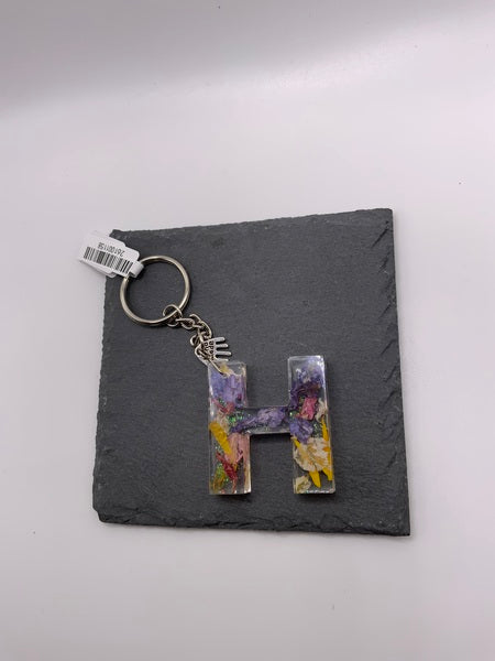 (261) H Floral Resin Lettered Keyring