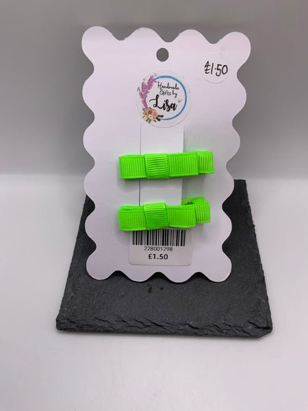 (228) Mini ribbon clip set bright green