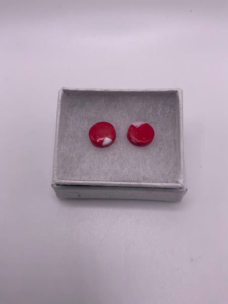 (107) Red & White Polymer Clay Earrings