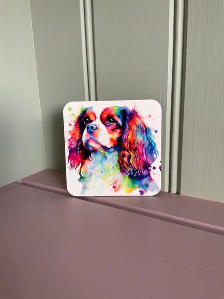 Cavalier King Charles Spaniel Dog Mug & Coaster Rainbow Design 2