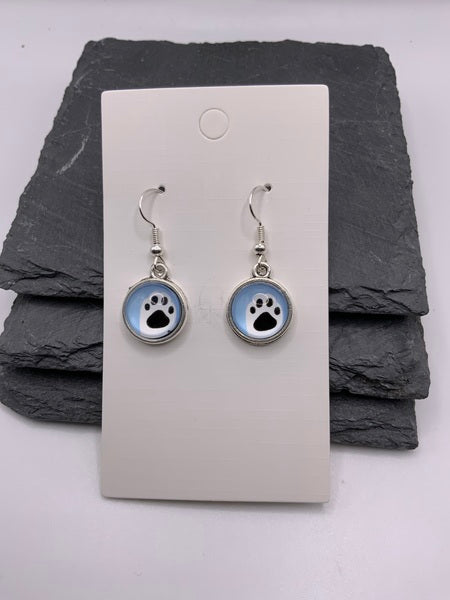 (106) Blue Paw Print Earrings