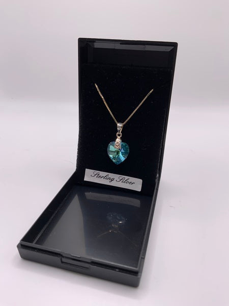 (224) Aqua Heart Crystal Large Necklace