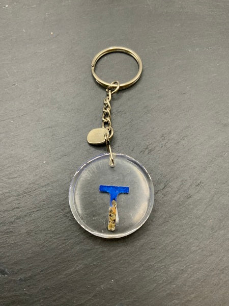 (261) Beach Resin Letter Keyring - T - Clear