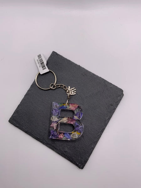 (261) B Floral Resin Lettered Keyring