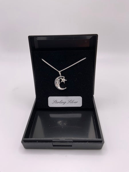 (224) Star & Moon Sterling Silver Necklace