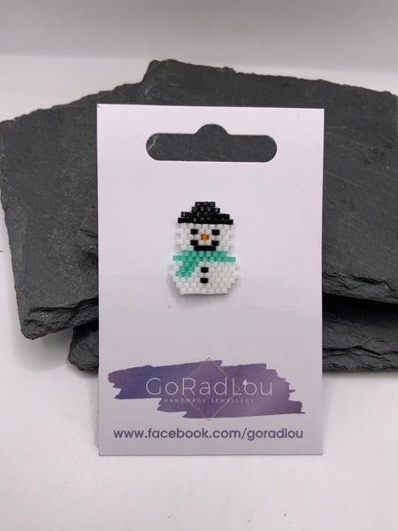 (132) Snowman Mint Scarf Pin Brooch