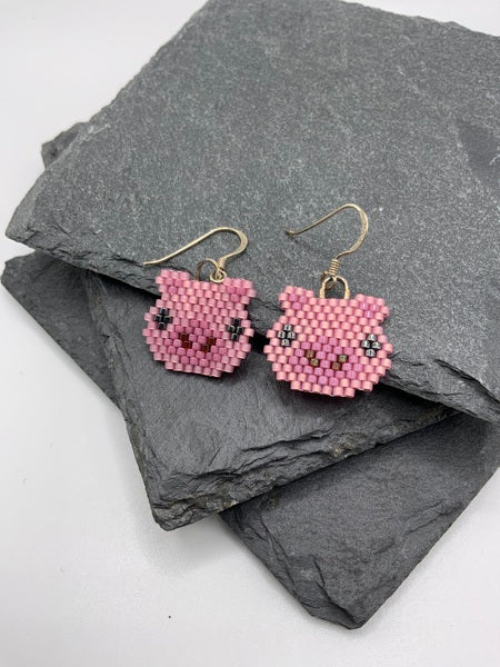 (132) Pig Sterling Silver Beaded Earrings