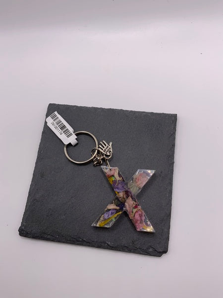 (261) X Floral Resin Lettered Keyring