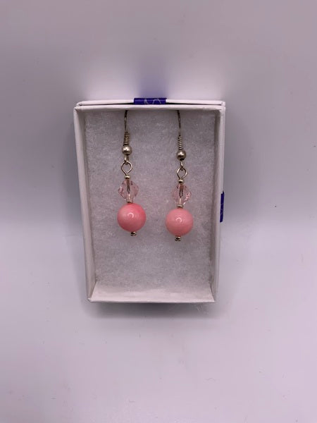 (132) Pink Beaded Drop Earrings