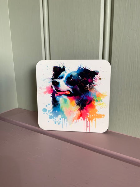 Border Collie Dog Mug & Coaster Rainbow Design 3