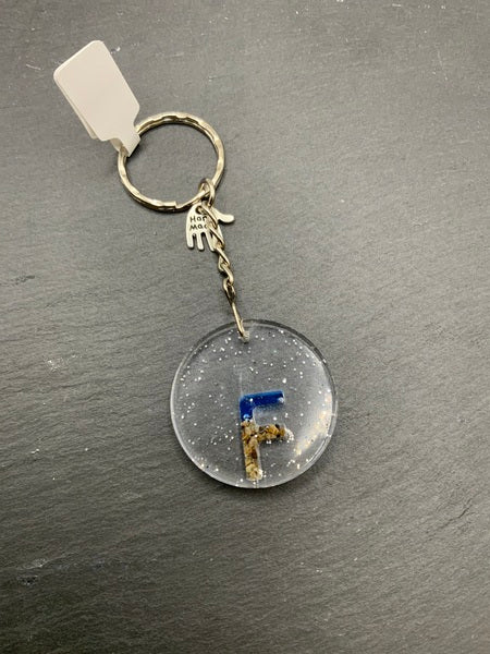 (261) Beach Resin Letter Keyring - F - Glitter