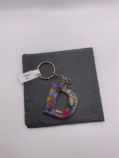 (261) D Floral Resin Lettered Keyring