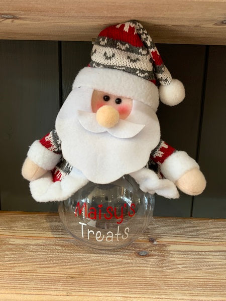 (387) Red and Grey Nordic Santa Sweet Jar - Personalisable