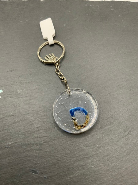 (261) Beach Resin Letter Keyring - D - Glitter