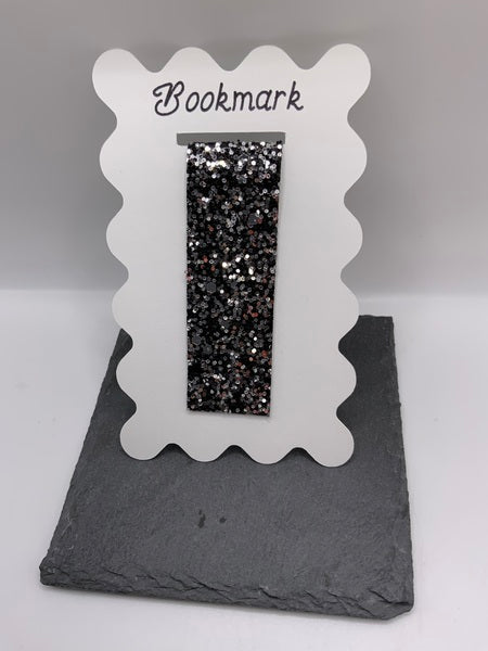 (261) Black and Silver Sparkle Magnetic Faux Leather Bookmark
