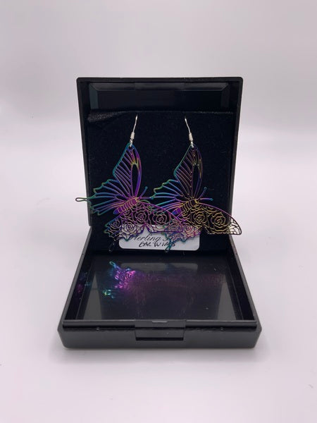 (224) Rainbow Large Butterflies Earrings