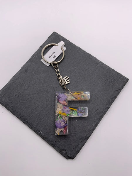 (261) F Floral Resin Lettered Keyring