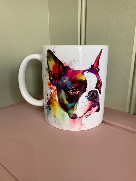 Boston Terrier Dog Mug & Coaster Rainbow Design 1