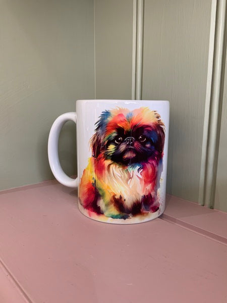 Pekingese Dog Mug & Coaster Rainbow Design 1