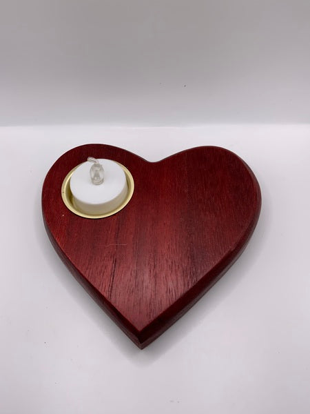 (223) Red Wooden Heart Tea Light Holder - Left