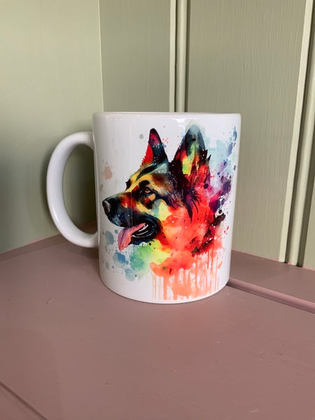 German Shepard Dog Mug & Coaster Rainbow Design 1