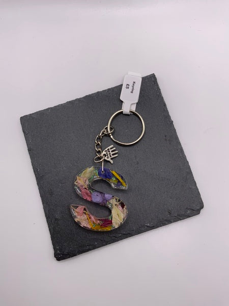 (261) S Floral Resin Lettered Keyring