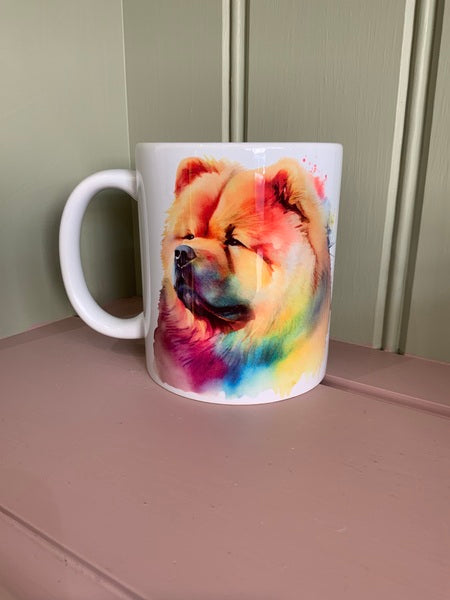 Chow Dog Mug & Coaster Rainbow Design 1